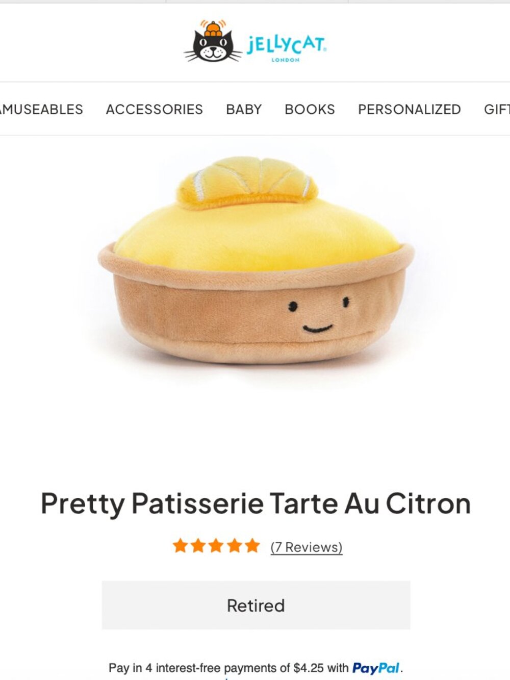 Tarte au citron jellycat